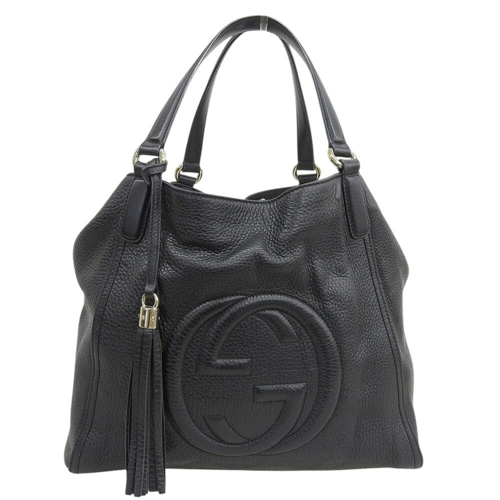 Gucci Soho Interlocking G Tote Bag Shoulder 282309・527066 Handbag Leather Black